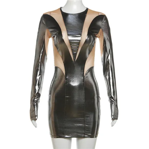 Metallic see-through sexy slim fit bodycon dress