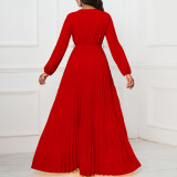 Spring and autumn new solid color large size long maxi dress + belt