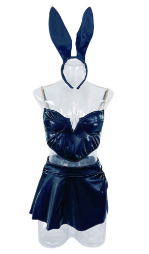 Sexy and charming bunny girl patent leather costume high quality