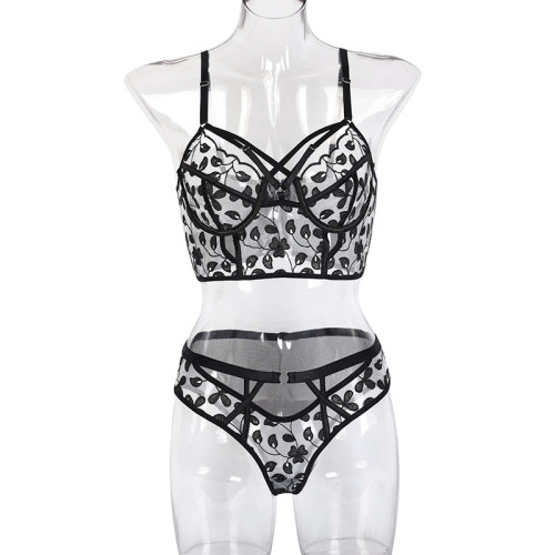 Body slimming lace embroidered tight-fitting sexy underwired lingerie set