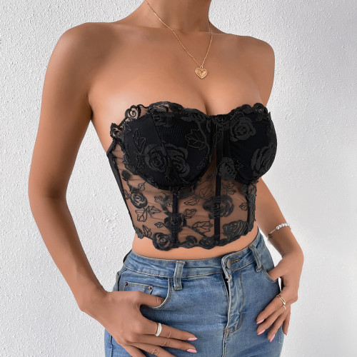 3D flower underwire fishbone slim cropped vest for women