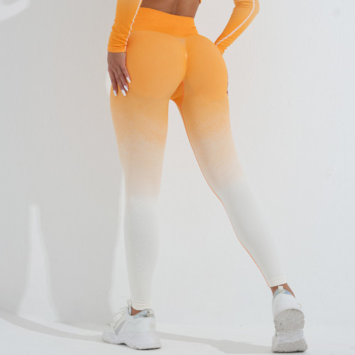 Seamless sports yoga pants double dyed high waist high stretch fitness pants gradient yoga pants