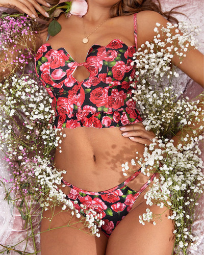 Sexy lingerie midnight charm floral hollow backless sexy bra set