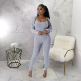 Straps U-neck sexy tight jumpsuit set