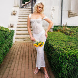 Sling lace sexy see-through slim dress fashion temperament hot girl fishtail long dress