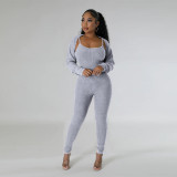 Straps U-neck sexy tight jumpsuit set