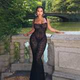 Sling lace sexy see-through slim dress fashion temperament hot girl fishtail long dress