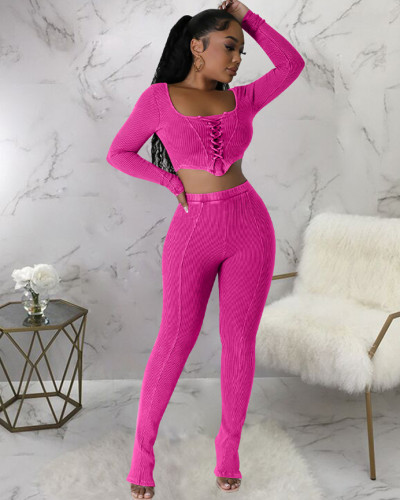 Square neck sexy tight pencil pants fashionable two-piece set
