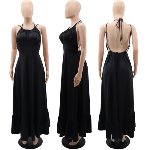 Sexy backless elegant elegant ruffled women's long maxi dress