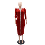 Solid Color Lace Trim Women's High Waist Pencil Dress