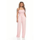 Solid Color Strapless Loose Women's Jumpsuit