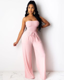 Solid Color Strapless Loose Women's Jumpsuit