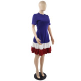 Fashionable patchwork contrasting color casual dress