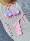 Bikini solid color sexy 3D flower split women's swimsuit