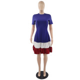 Fashionable patchwork contrasting color casual dress