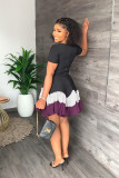 Fashionable patchwork contrasting color casual dress