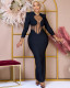 Solid color mesh see-through long-sleeved long evening dress