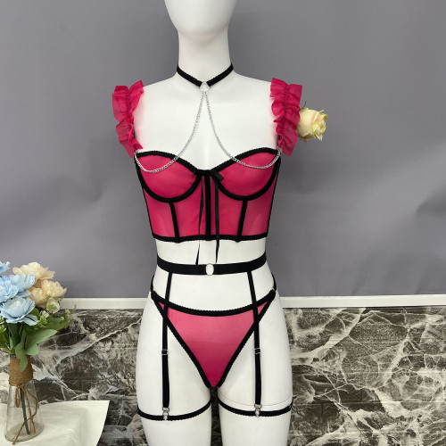 Cute naughty see-through mesh underwear sexy bra set