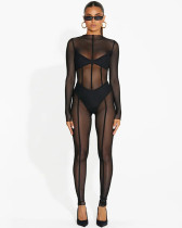 Long-sleeved mesh trousers sexy see-through jumpsuit