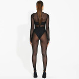 Long-sleeved mesh trousers sexy see-through jumpsuit