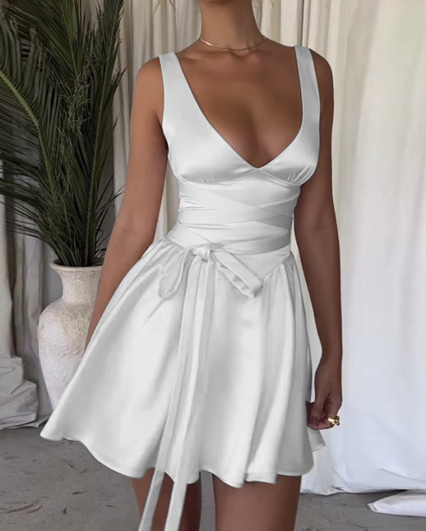 Deep V straps dress sexy backless strappy dress