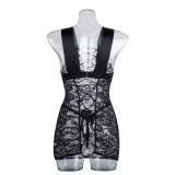 Sexy women's lingerie cross strap lace satin patchwork nightgown