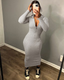 Winter Fashion Sexy Zipper Hooded Long Sleeve Dress Wholesale