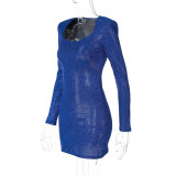 Fashionable temperament U-neck slim long-sleeved mini dress wholesale