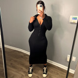 Winter Fashion Sexy Zipper Hooded Long Sleeve Dress Wholesale