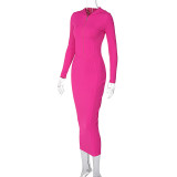 Winter Fashion Sexy Zipper Hooded Long Sleeve Dress Wholesale