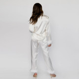 Satin pajamas for women, removable feather long-sleeved trousers two-piece loungewear