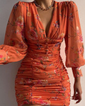 Casual urban casual women's V-neck pleated dress