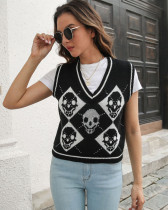 Halloween skull jacquard rhombus vest sweater women's vest autumn and winter sweater
