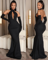 Fashionable and sexy backless hollow halterneck dress for women