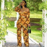 Fashionable and sexy print long sleeved jumpsuit