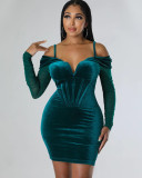 Fashion sexy tight long sleeve velvet dress for women