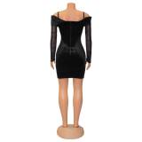 Fashion sexy tight long sleeve velvet dress for women