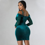 Fashion sexy tight long sleeve velvet dress for women
