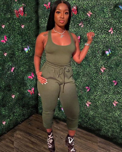 Casual solid color vest trousers two-piece set