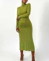 Winter half-high collar long-sleeved dress, fashionable and sexy tight long dress
