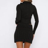 Autumn and winter knitted cardigan long-sleeved two-piece set for women fashion sexy pleated skirt short skirt suit