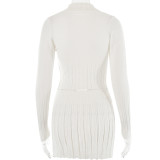 Autumn and winter knitted cardigan long-sleeved two-piece set for women fashion sexy pleated skirt short skirt suit