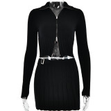 Autumn and winter knitted cardigan long-sleeved two-piece set for women fashion sexy pleated skirt short skirt suit