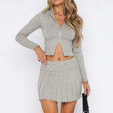 Autumn and winter knitted cardigan long-sleeved two-piece set for women fashion sexy pleated skirt short skirt suit