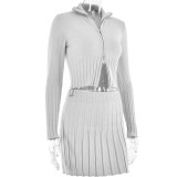 Autumn and winter knitted cardigan long-sleeved two-piece set for women fashion sexy pleated skirt short skirt suit