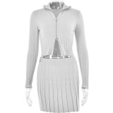 Autumn and winter knitted cardigan long-sleeved two-piece set for women fashion sexy pleated skirt short skirt suit