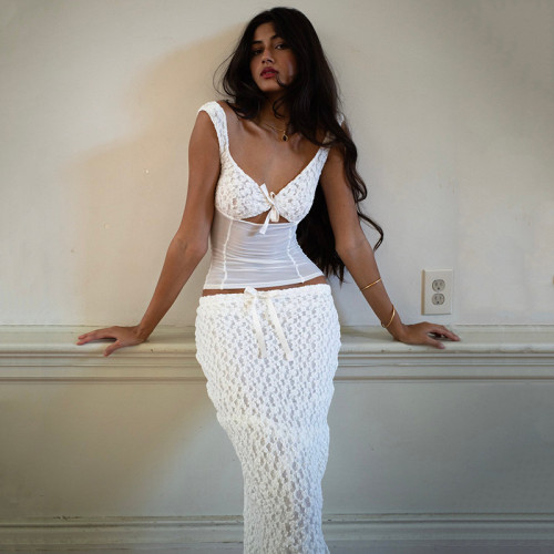 Lace strap two-piece women's fashionable and sexy slim long skirt suit