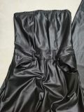 Pocketed cargo tube leather jumpsuit