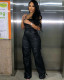 Pocketed cargo tube leather jumpsuit