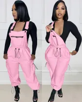 Winter loose and fashionable drawstring suspender pants